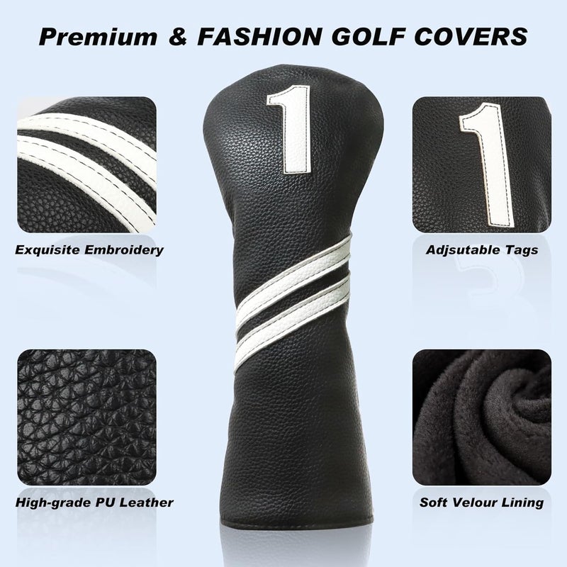 Frimon Golf Club Covers,4pcs or 1pc Golf Headcovers for Woods and Driver Fairway Hybrids Women Men - Premium PU Leather with Interchangeable Tags & Magnetic Blade and Mallet Putter Covers - Image 2
